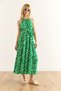 Women's Green White Floral Halter Neck Belted Woven Viscon Dress Elb-19001548 - 5