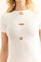Women's Ecru Button Accessory Slit Slim Corduroy Dress Elb-19002390 - 6