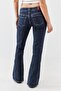 Dark Navy Color Low Waist Flare Jeans - 3
