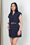 Women's Navy Blue Premium Double Breasted Collar Lined Belted Long Blazer Vest Drl- 100078557 - 4