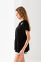 Women's Black Laser Cut Stone Detailed Viscose Combed Cotton Blouse - 3