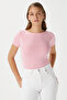 Women's Velvet Boat Neck Lux Touch Soft Texture Short Sleeve Pink Blouse - 2