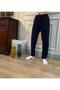 Men's Navy Blue Flat Leg Combed Cotton 100% Cotton Standard Fit Pajama Bottom Regular Cut Elastic Waist Pocket - 2