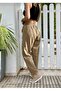 Stitching Details Dirty Sewing Linen Trousers -Comfortable - 100% Cotton Linen Woven Light Brown - 4