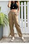 Stitching Details Dirty Sewing Linen Trousers -Comfortable - 100% Cotton Linen Woven Light Brown