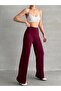 Women's Burgundy High Waist Ribbed Modal Pants - 3