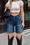 Navy Blue High Waist Women's Fit Denim Shorts - 4