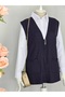 Combed Stone Detailed Mother's Vest with Pockets