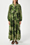 Modest Alessi 100% Viscose Maxi Length Green Ecru Black Layered Balloon Sleeve Long Summer Dress - 2