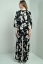 Women's Floral Print Long Sleeve Shirt Elastic Waist Lace up Two Piece Set - 4