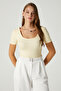 Women Favor Lux Touch Soft Texture U-Neck Butter Yellow Blouse - 5