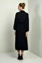 Women's Buttoned Long Sleeve Midi Dress with Elastic Waist Vest - 4