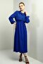 Women's Buttoned Long Sleeve Midi Dress with Elastic Waist Vest