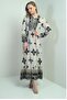 Women's Collar Lace-Up Ethnic Patterned Long Hijab Dress - 3
