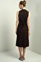 Women's Polo Neck Front Pleat Button Detailed Midi Linen Dress - 4