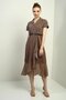 Women's Double Breasted Collar Lined Crispy Pattern Front Flounce Chiffon Dress - 3