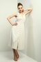 Women's Polo Neck Front Pleat Button Detailed Midi Linen Dress - 3