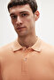 Regular Fit Apricot Pique Textured 100% Cotton Non-Curling Polo Neck Embroidered T-Shirt - 6