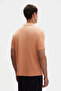 Regular Fit Apricot Pique Textured 100% Cotton Non-Curling Polo Neck Embroidered T-Shirt - 3