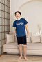 Men's Young and Child Indigo Blue Short Sleeve Shorts Combed Cotton Pajama Set - 2