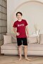 Men's Young and Children's Burgundy Short Sleeve Shorts Combed Cotton Pajama Set - 2