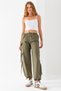 Women's Cargo Pocket Parachute Trousers with Stopper in Waist and Leg Green - 25664 - 7