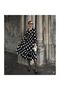 Long Sleeve V-Neck Elastic Waist Polka Dot Long Crepe Dress-Black - S-M - 4