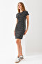 Women's Crew Neck Short Sleeve Striped Dress Black White - 25539 - 3