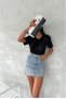Women's Black V-Neck Sequin and Embroidery 100% Cotton T-shirt - 5