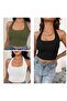 Women's 3-Pack Cotton Body Fitted Camisole Twill Sleeveless Cross Basic Crop Tank Top