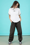 Khaki Written Oversize T-Shirt with Parachute Pants Girl's Suit 20296 - 5