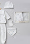 Cute Teddy Bear Embroidered 5 Piece Soft Cotton Fabric Bodysuit Set Baby Boy Hospital Release - 3