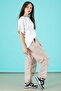 Beige Written Oversize T-Shirt with Parachute Pants Suit for Girls 20297 - 7
