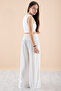 White Ribbed Cropled Girl's Wide Cut Pants Suit 20381 - 7