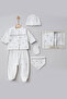 Cute Teddy Bear Embroidered 5 Piece Soft Cotton Fabric Bodysuit Set Baby Boy Hospital Release