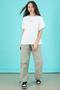 Light Khaki Written Oversize T-Shirt with Parachute Pants Girls' Suit 20295