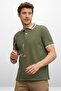 Fs Men's Khaki Slim Fit 100% Cotton Non-Curling Polo Collar T-Shirt - 2