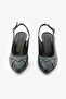 Navy Blue Genuine Leather Open Back Block Heeled Women's Shoes - 3