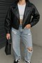 Schwarze Lederjacke mit Ballonärmeln - 3