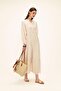 Bat Sleeve Button Detailed Muslin Casual Dress Bej 9330-E - 4