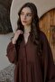 Bat Sleeve Button Detailed Muslin Casual Dress Brown 9330-E - 7