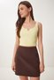 Crop Corded Knitwear Blouse with Gold Accessories Yellow Lki0028 - 5