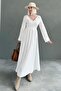 White V-Neck Long Sleeve Slit Dress Sh228 - 4