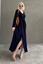 Navy Blue V-Neck Long Sleeve Slit Dress Sh228 - 5