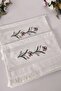 Cross Stitch Embroidered Rose Velvet Hand Face Towel Set of 2 - 50X90 cm - Cream - 6