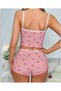 Lily Pink Strawberry Pattern Lace Vintage 100% Cotton Thin Strap Bustier Shorts Suit - 2