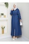 Full-Length Thin Denim Trench Coat with Elastic Cuffs - 3