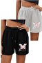 Women's 2-Piece Classic Butterfly Printed Combed Cotton Shorts Gray-Black