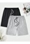Unisex 2-Piece Classic Plain Combed Shorts Grey-Black