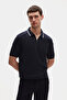 Ds Damat Regular Fit Navy Blue Pique Textured Polo T-Shirt